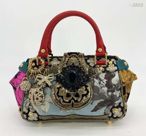 Christian Lacroix Embroidered Silk Handbag W/Charms