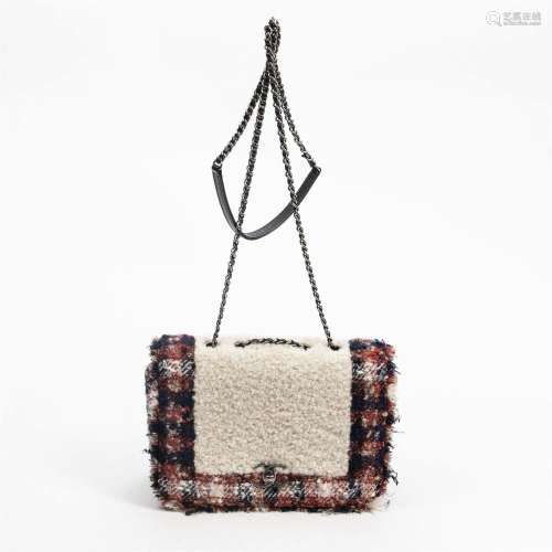 Chanel Multi-Color Tweed and Shearling CC Chain Flap