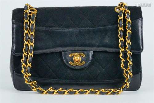 Chanel Vintage Black Jersey and Leather Classic Flap