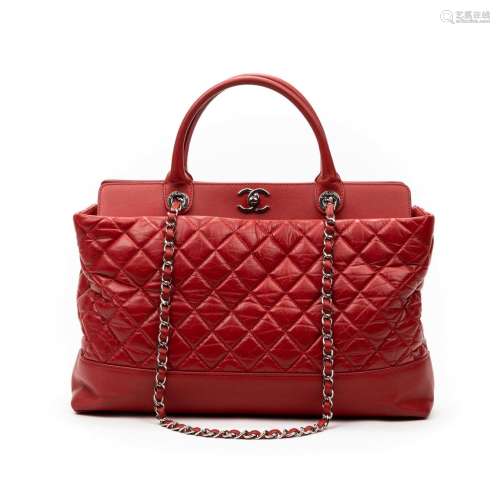 Chanel Red Quilted Calfskin Be CC Two Way Tote Bag