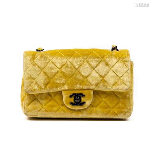 Chanel Yellow Quilted Velvet Mini Classic Flap Shoulder Bag