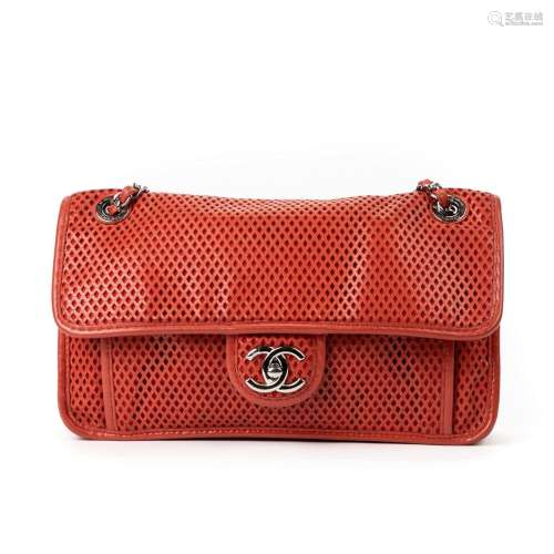 Chanel Red Perforated Leather Classic Flap Bag