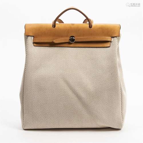 Hermes 2003 Toile Canvas and Tan Leather Herbag