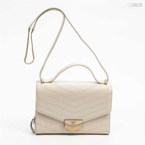 Chanel Beige Leather Chevron Medal Flap Bag