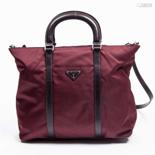 Prada Burgundy Tessuto Nylon Top Handle Zip Tote