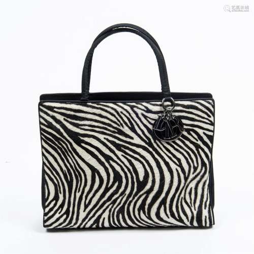 Dior Zebra Print Pony Hair and Black Canvas Square Tote