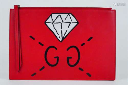 Gucci Ghost Red Calfskin Diamond Pouch W/Box