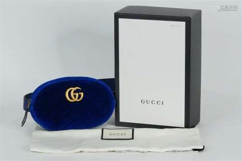 Gucci Blue Velvet Matelasse GG Marmont Belt Bag