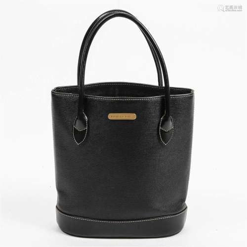 Burberry Black Grained Calfskin Leather Square Tote