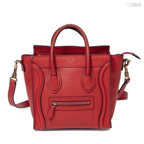 Celine Red Grained Calfskin Luggage Micro Shoulder Bag