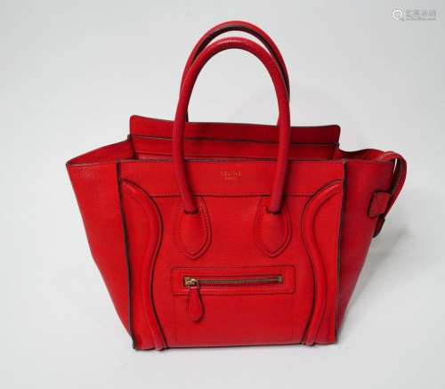 Celine Red Grained Calfskin Micro Luggage Tote