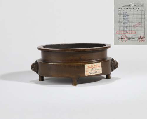 CHINESE BRONZE FOUR FEET ROUND CENSER BURNER