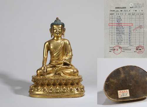 CHINESE GILT BRONZE SEATED SHAKYAMUNI BUDDHA