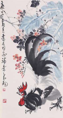 CHINESE SCROLL PAINTING OF ROOSTER SIGNED BY CHEN DAYU