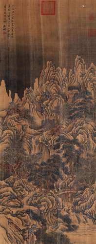 CHINESE SCROLL PAINTING OF MOUNTAIN VIEWS SIGNED BY WEN ZHEN...