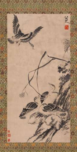 CHINESE SCROLL PAINTING OF BIRD AND FLOWER SIGNED BY BADASHA...