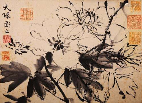 CHINESE SCROLL PAINTING OF FLOWER SIGNED BY XUWEI