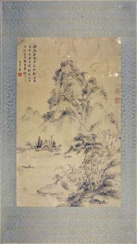 CHINESE SCROLL PAINTING OF MOUNTAIN VIEWS SIGNED BY DONG QIC...