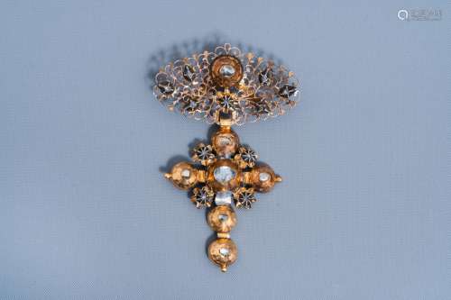 An 18 carat yellow gold and silver Flemish cross set with di...