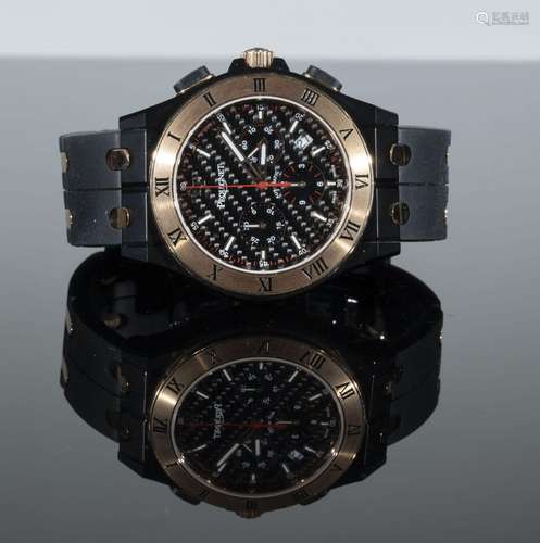 PEQUIGNET<br />
Montre Chronographe en acier noirci, collect...