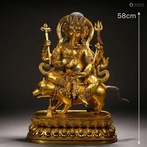 A Tibetan Bronze-gilt Figure of Ganesh