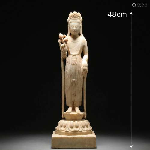 A Carved Marble Figure of Guanyin