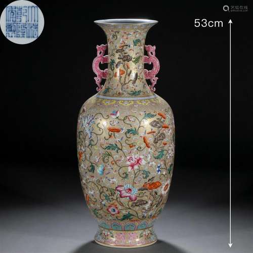 A Chinese Falangcai and Gilt Chilong and Florette Vase