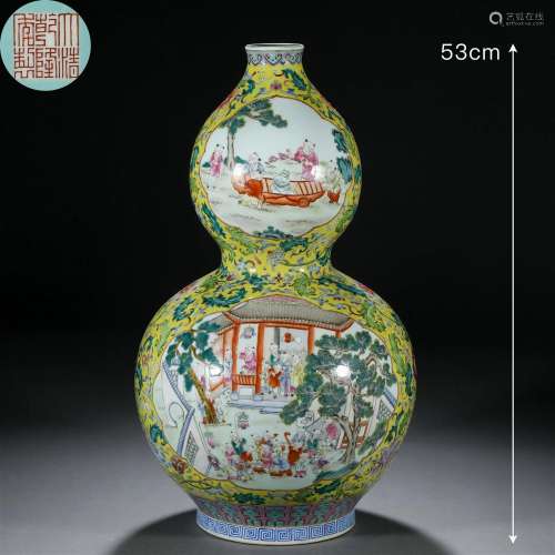 A Chinese Falangcai and Gilt Double Gourds Vase