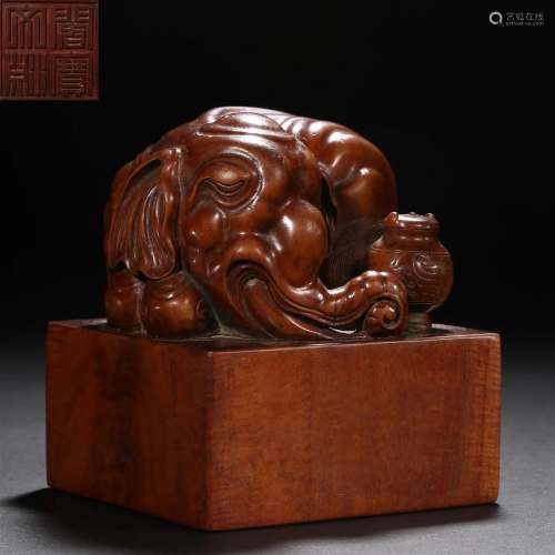 A Chinese Carved Boxwood Elephant Seal