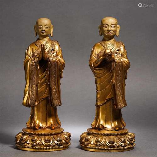 Pair Bronze-gilt Ananda and Kasyapa