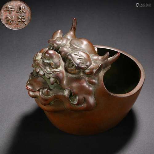 A Chinese Bronze Beast Incense Burner