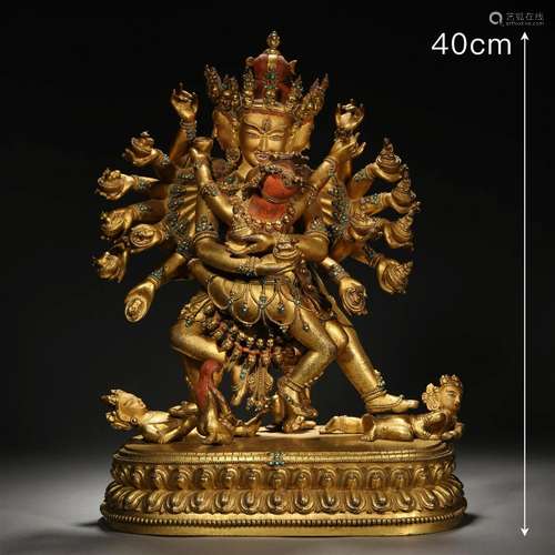 A Tibetan Bronze-gilt Cakrasamvara