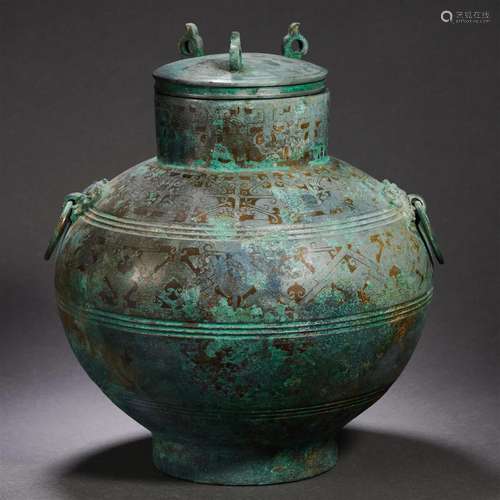 A Chinese Bronze Wine Vessel Hu