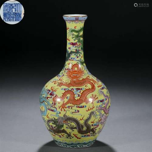 A Chinese Falangcai and Gilt Dragon Vase