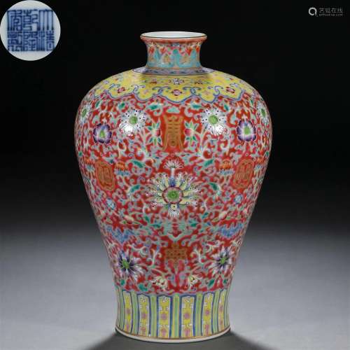A Chinese Falangcai and Gilt Vase Meiping