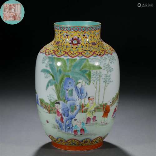 A Chinese Falangcai and Gilt Lantern Vase