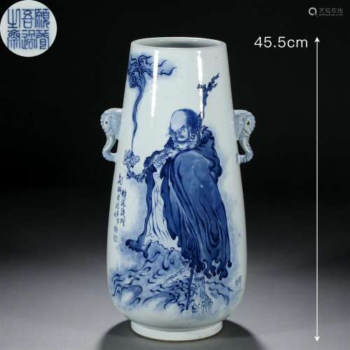 A Chinese Blue and White Figural Story Zun Vase