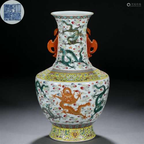 A Chinese Falangcai and Gilt Dragons Vase