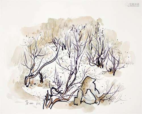 A Chinese Ink Painting By Wu Guanzhong