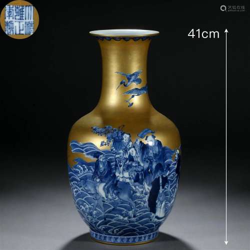A Chinese Underglaze Blue and Gilt Immortals Vase