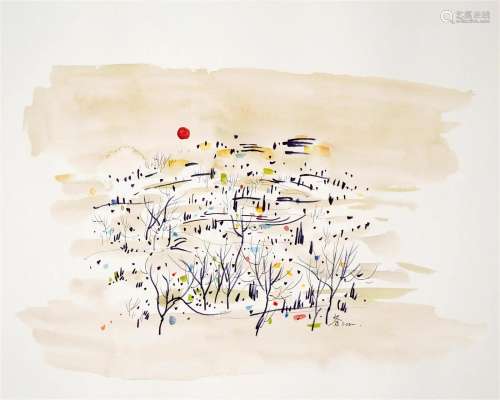 A Chinese Ink Painting By Wu Guanzhong
