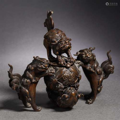 A Chinese Bronze Lions Incense Burner