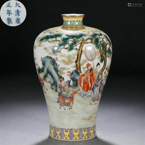 A Chinese Falangcai and Gilt Landscape Vase Meiping