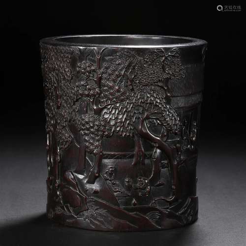 A Chinese Carved Rosewood Brushpot