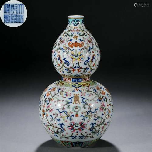 A Chinese Famille Rose and Gilt Double Gourds Vase