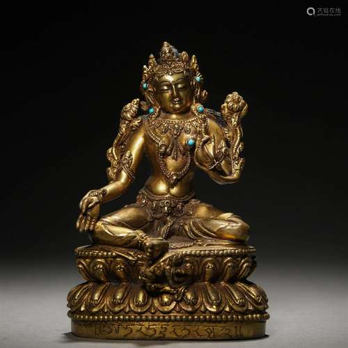 A Tibetan Bronze-gilt Green Tara