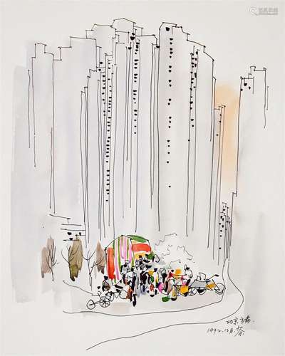 A Chinese Ink Painting By Wu Guanzhong