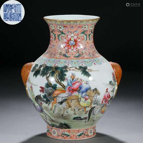 A Chinese Falangcai and Gilt Landscape Zun Vase