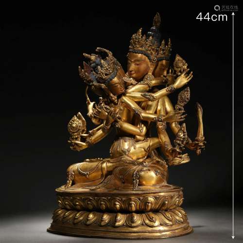 A Tibetan Bronze-gilt Guhyasamaja