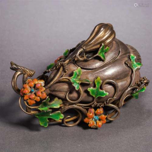 A Chinese Enameled Silver Mellong Form Box